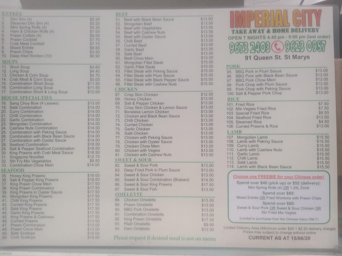 Menu at Chicago Ribs and Zheng Gongfu fast food, Saint Marys