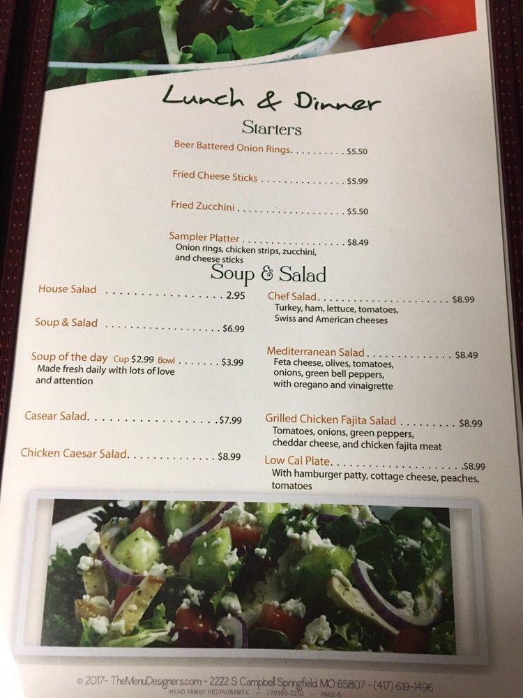 Menu at Mead Family Restaurant, USA, US70