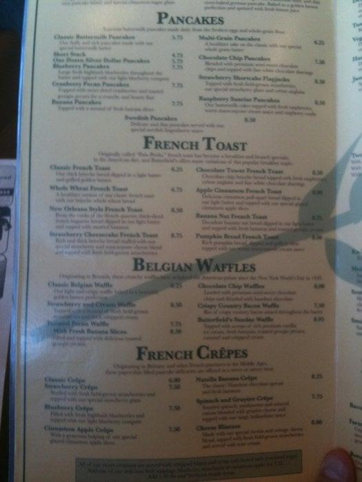 Menu at Butterfield's Pancake House & Restaurant, Scottsdale