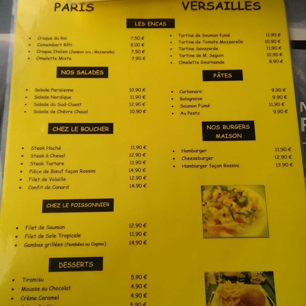 Menu at Le Paris Versailles restaurant, Versailles