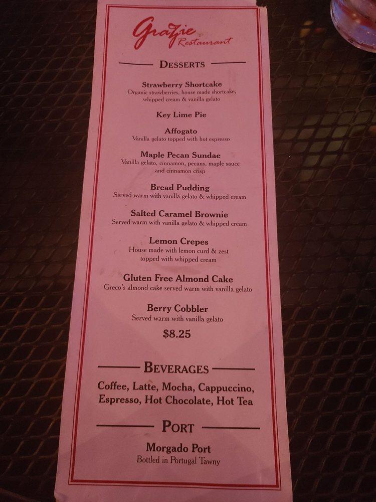 Menu at Grazie Restaurant, Novato