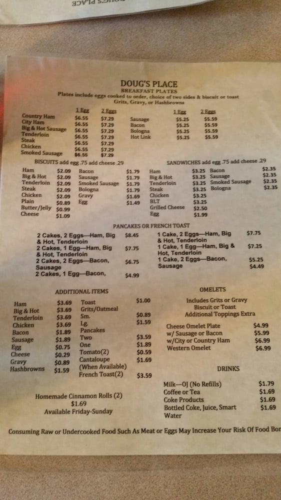 Menu at Doug's Place restaurant, Emerson, 696 GA-293