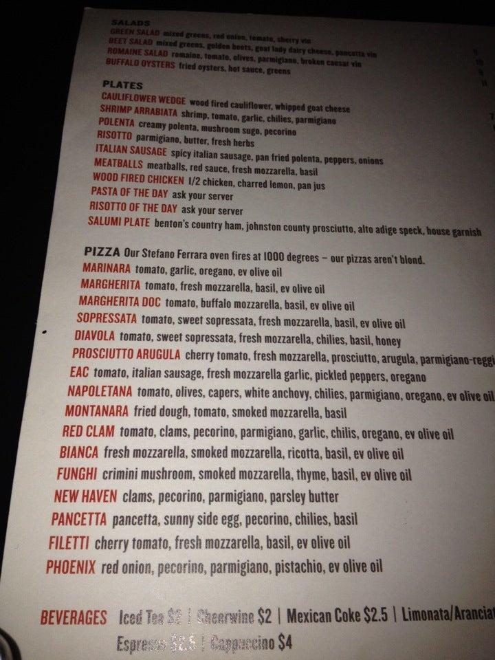 Menu at Mission Pizza Napoletana pizzeria, WinstonSalem