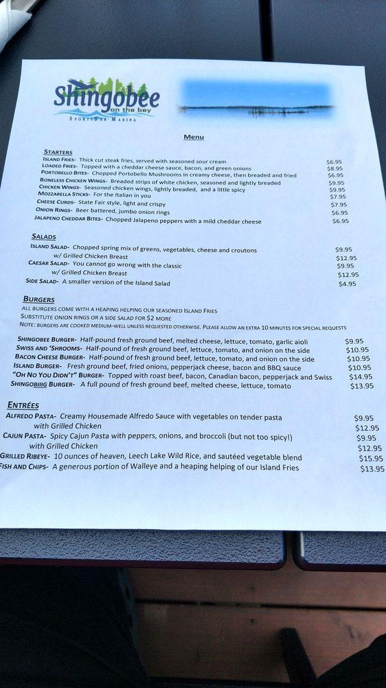 Menu at Shingobee on the bay pub & bar, Walker