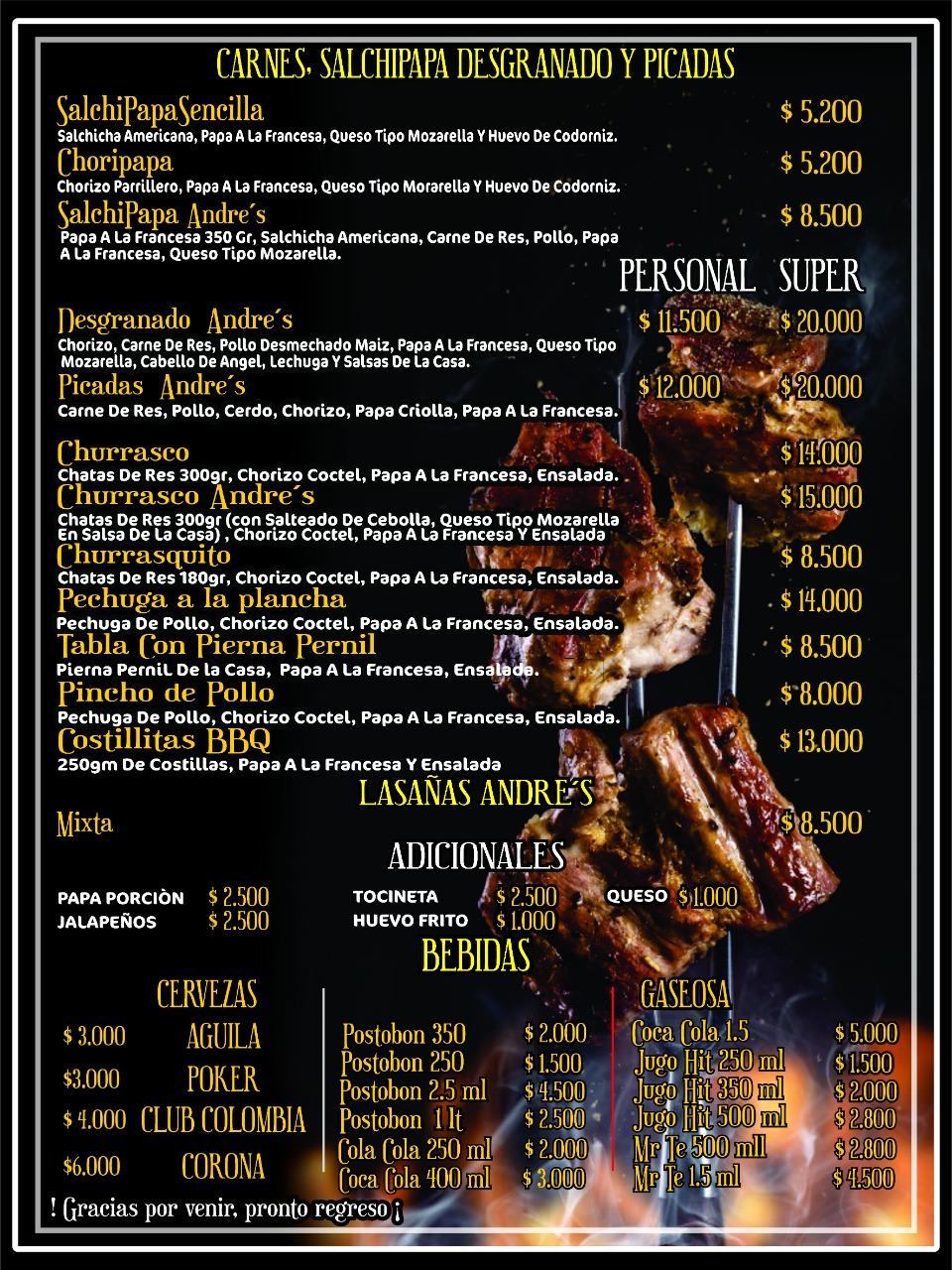 Menu at ANDRES HAMBURGUESA DE RES restaurant, Tunja