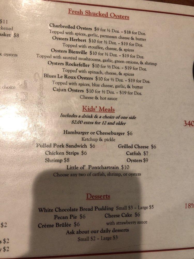 Menu at Gumbo Pot restaurant, Vicksburg