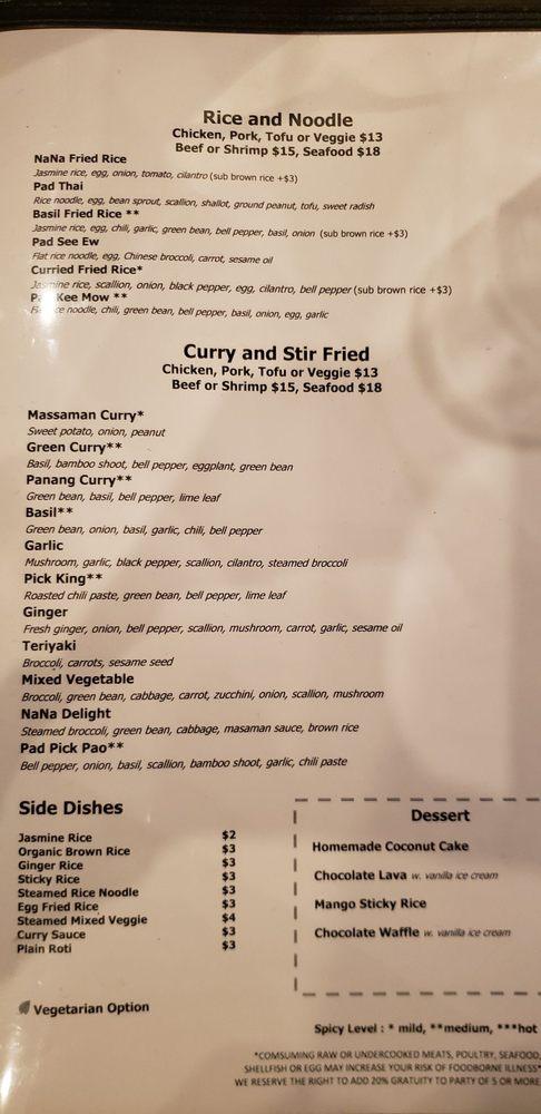 Menu at Nana Thai Eatery Woodstock restaurant, Woodstock