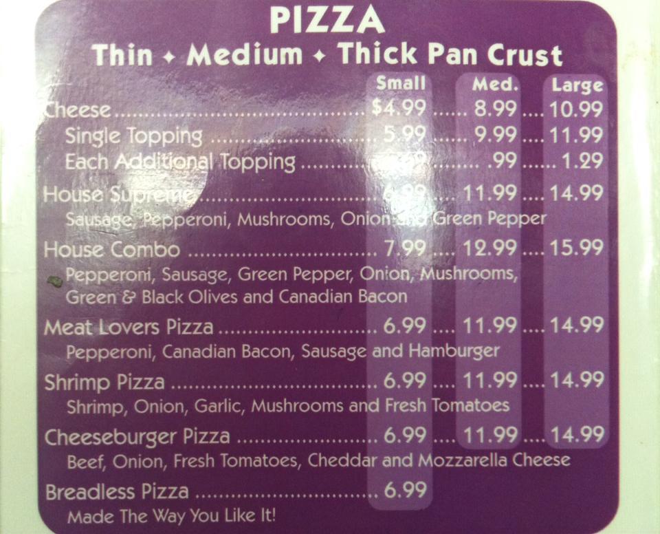 Menu at Pizza House pizzeria, Hallsville