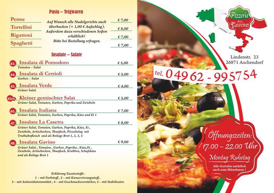 Menu at Pizzeria Bei Gavino, Papenburg, Lindenstraße 23