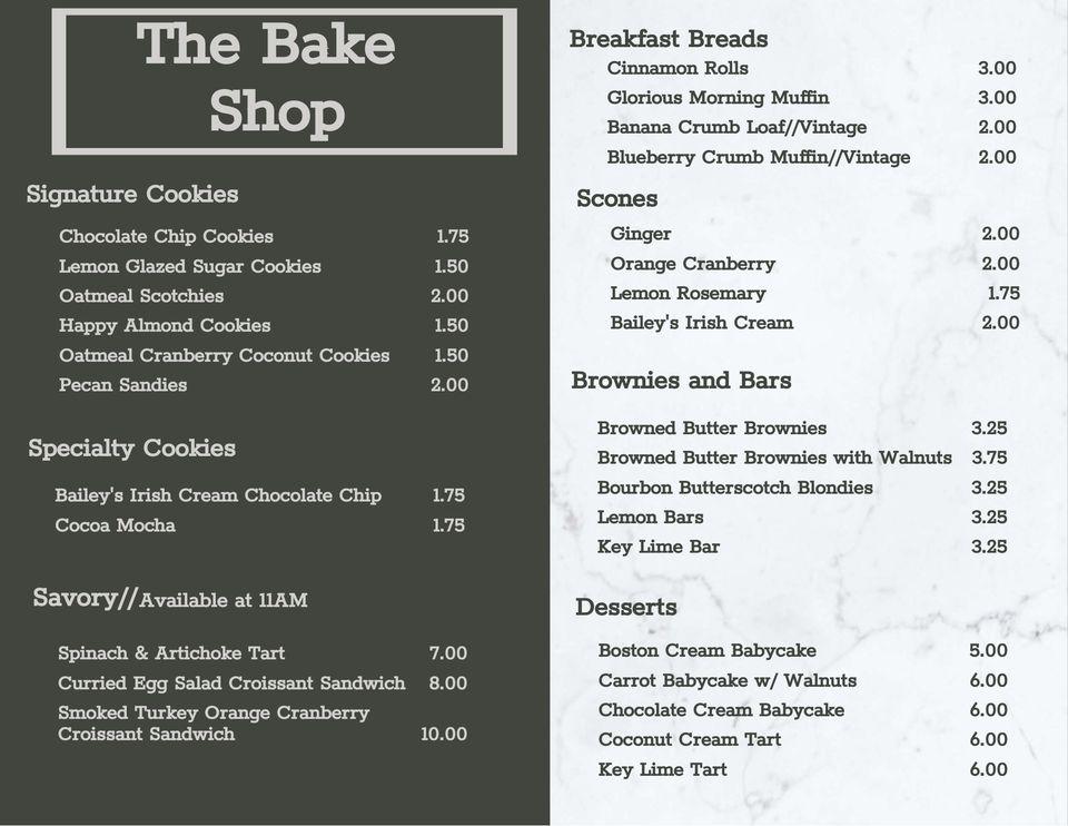 Menu at The Bake Shop Edgewater desserts, Edgewater, 111 N Ridgewood Ave