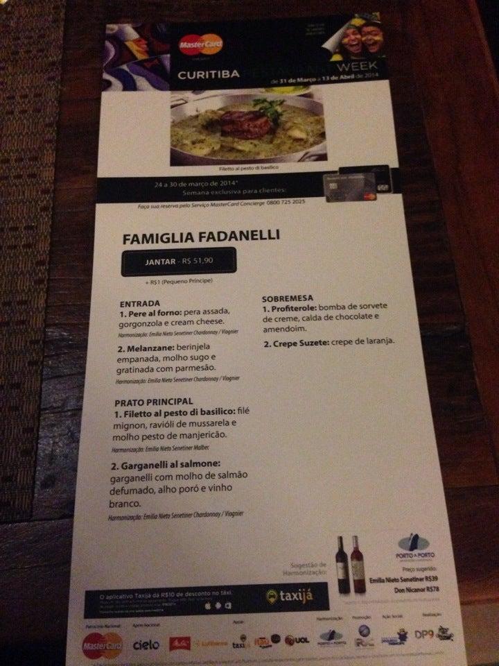 Menu em Famiglia Fadanelli restaurante, Curitiba