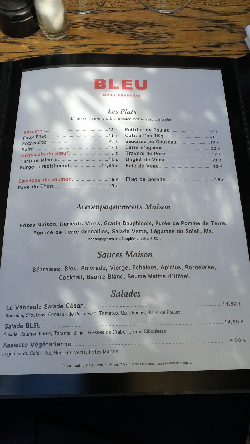 Menu au Le Petit Bouillon Vavin restaurant, Paris