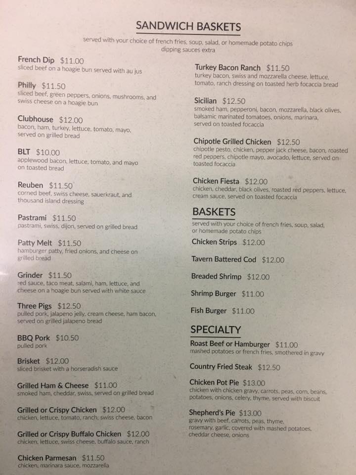 Menu at Shady's Restaurant & Lounge, Jamestown