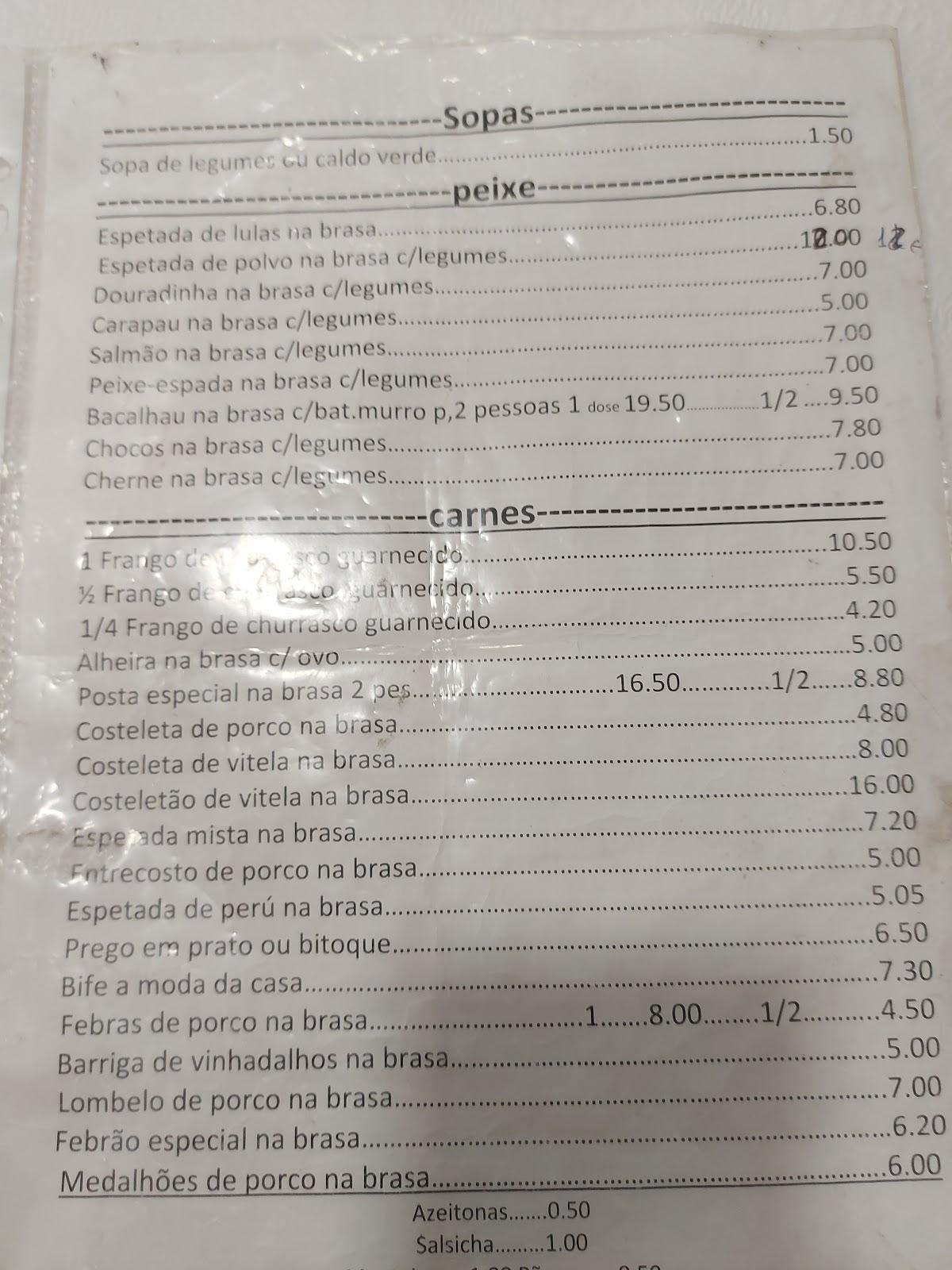 Menu at Churrasqueira Traineira restaurant, Vila Real