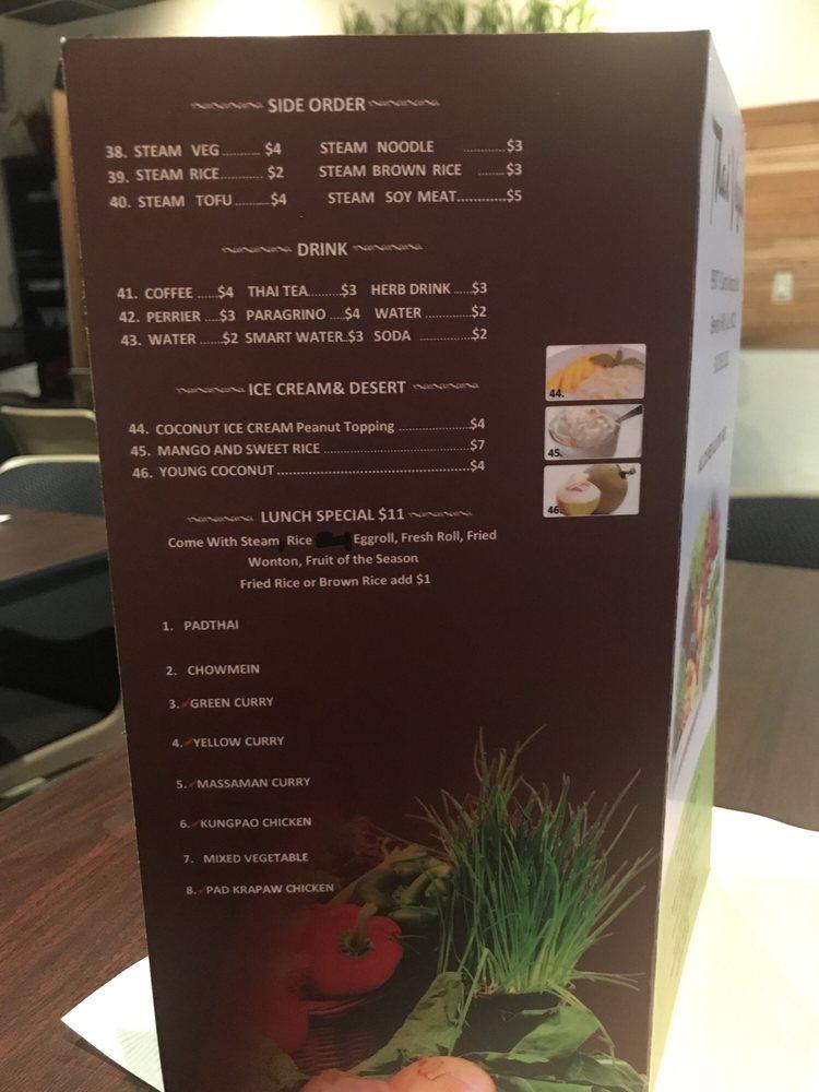 Menu at Thai Vegan restaurant, Beverly Hills, 1/2 S Santa Monica Blvd