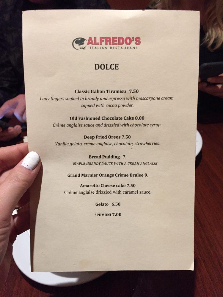 Menu at Alfredo's Italian Restaurant, Petaluma
