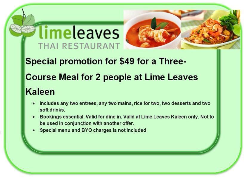 Menu at Lime Leaves Thai Restaurant, Queanbeyan