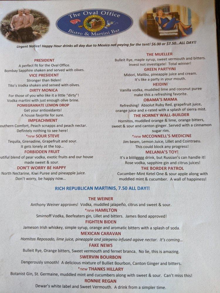 Menu at Oval Office pub & bar, Post Falls