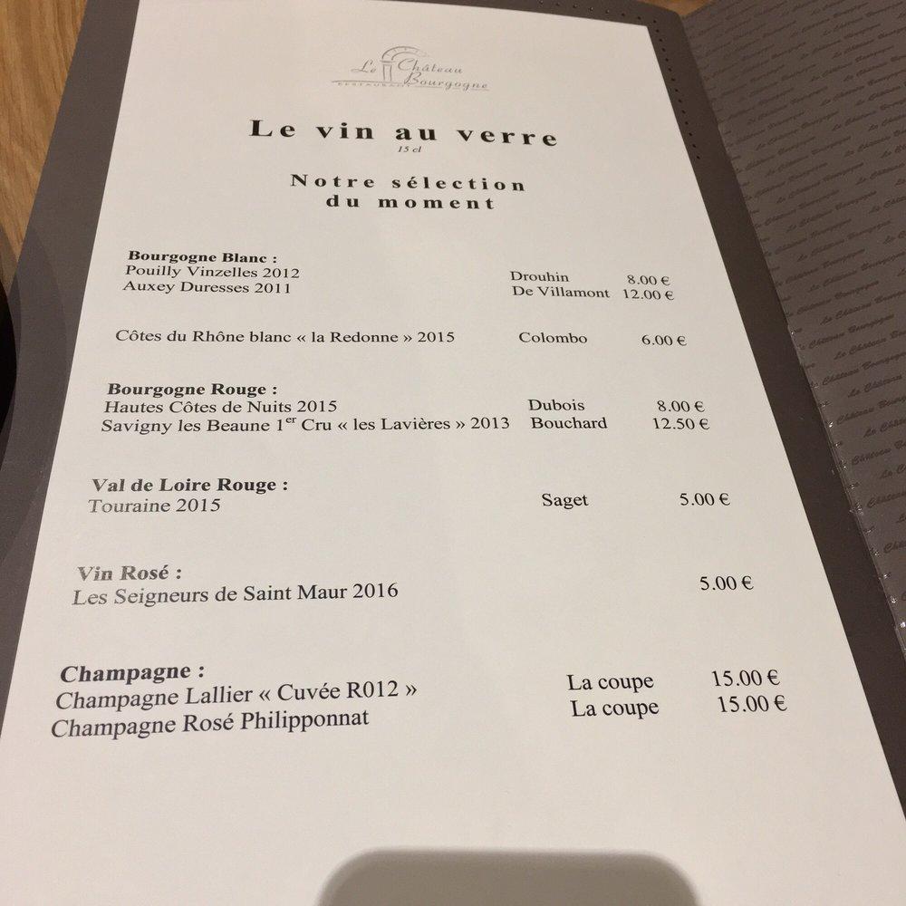 Menu at Restaurant Le Château Bourgogne, Dijon, 22 Bd de la Marne