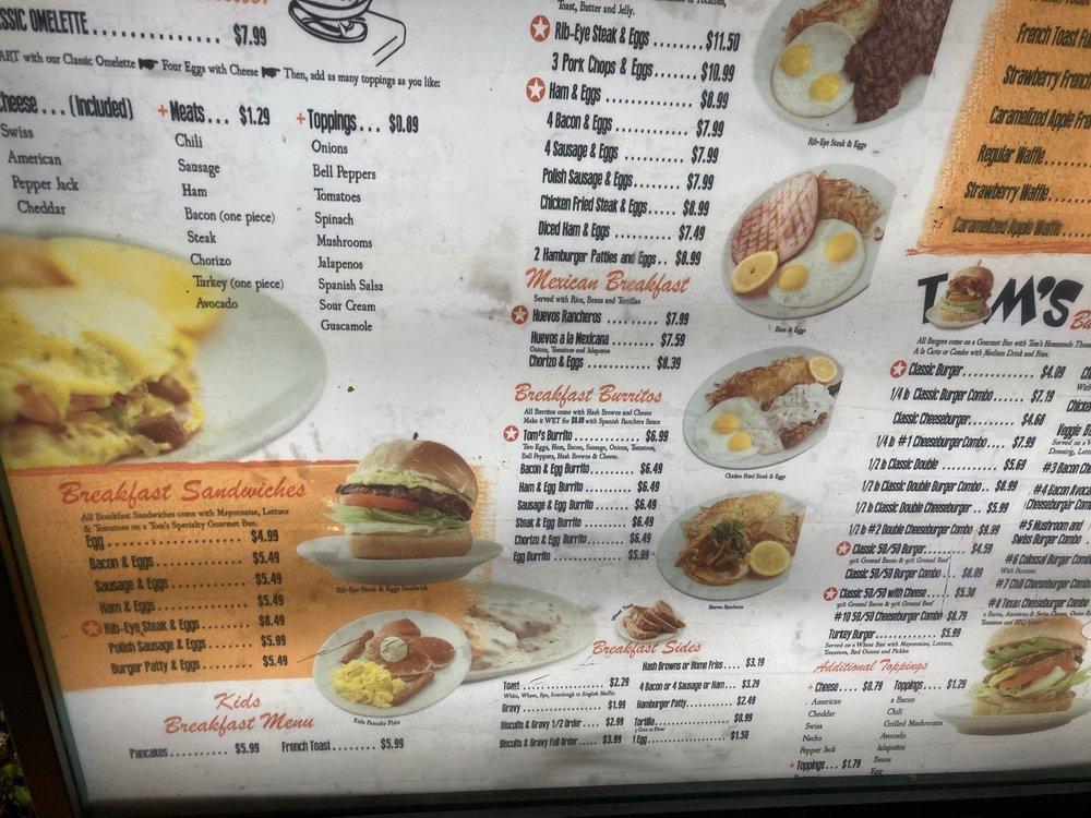Menu at Tom's Burgers 18 restaurant, Pomona, Philadelphia St