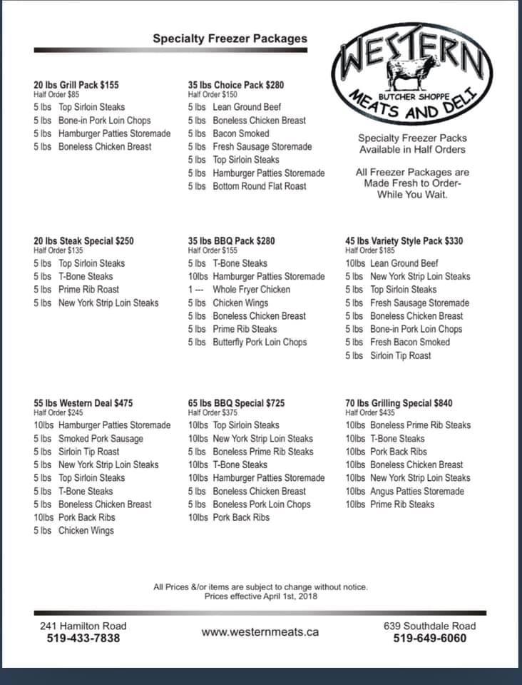 Menu at Western Meats & Deli BBQ, London, 241 Hamilton Road