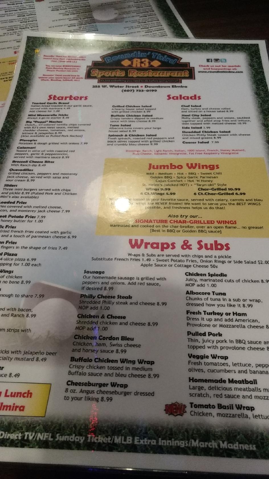 Menu at Roundin Third pub & bar, Elmira