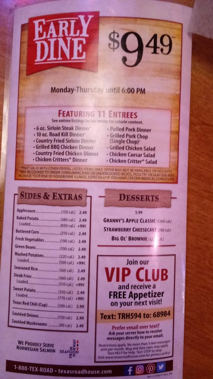 Menu at Texas Roadhouse BBQ, Holly Springs