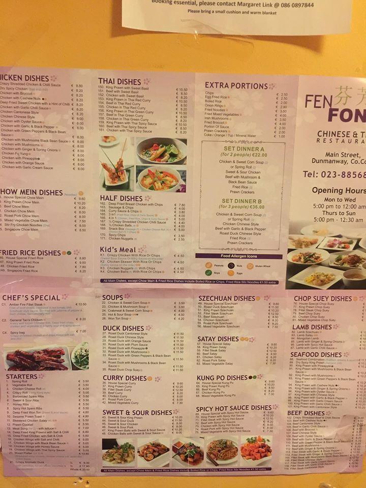 Menu at Fen Fong Chinese Restaurant, Dunmanway, The Square