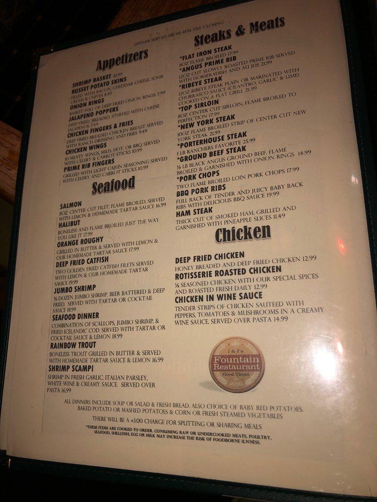 Menu at I & J Fountain Restaurant, Surprise