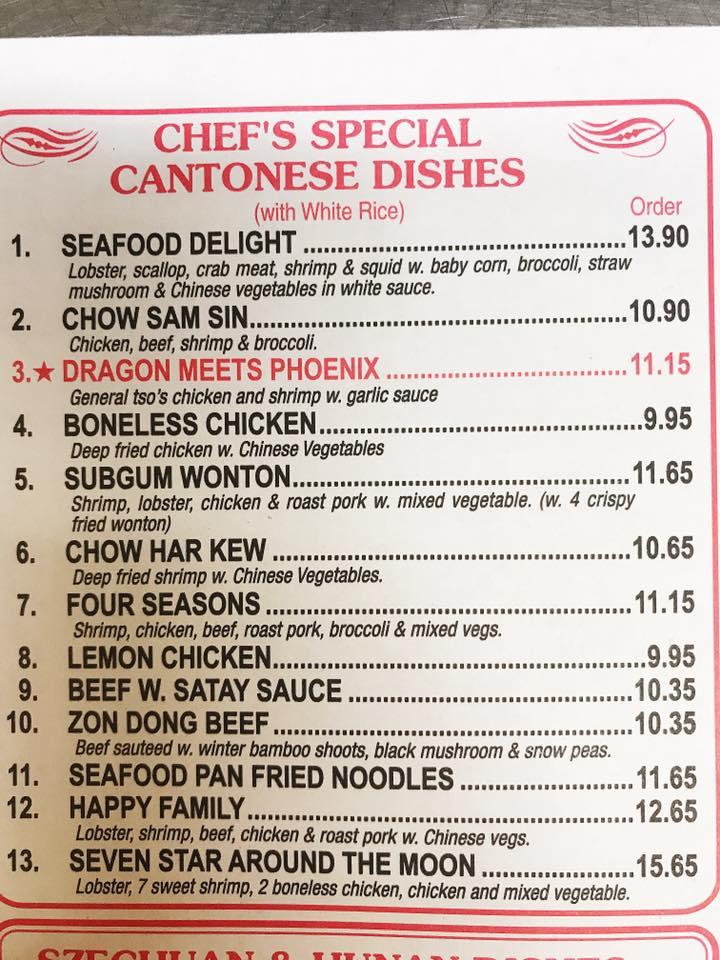 Menu at Peking Wok restaurant, Kane