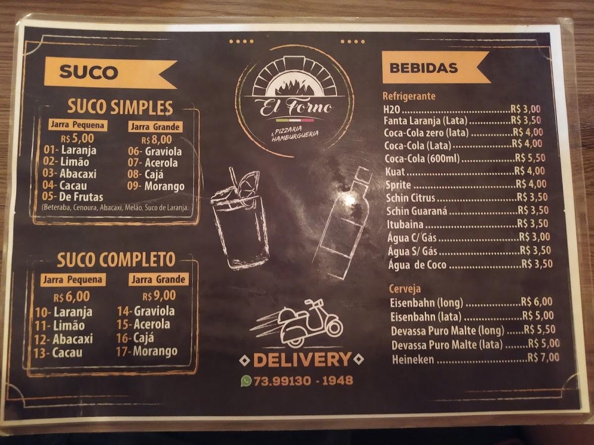 Carta de El Forno Pizzaria e Hamburgueria, Jequié