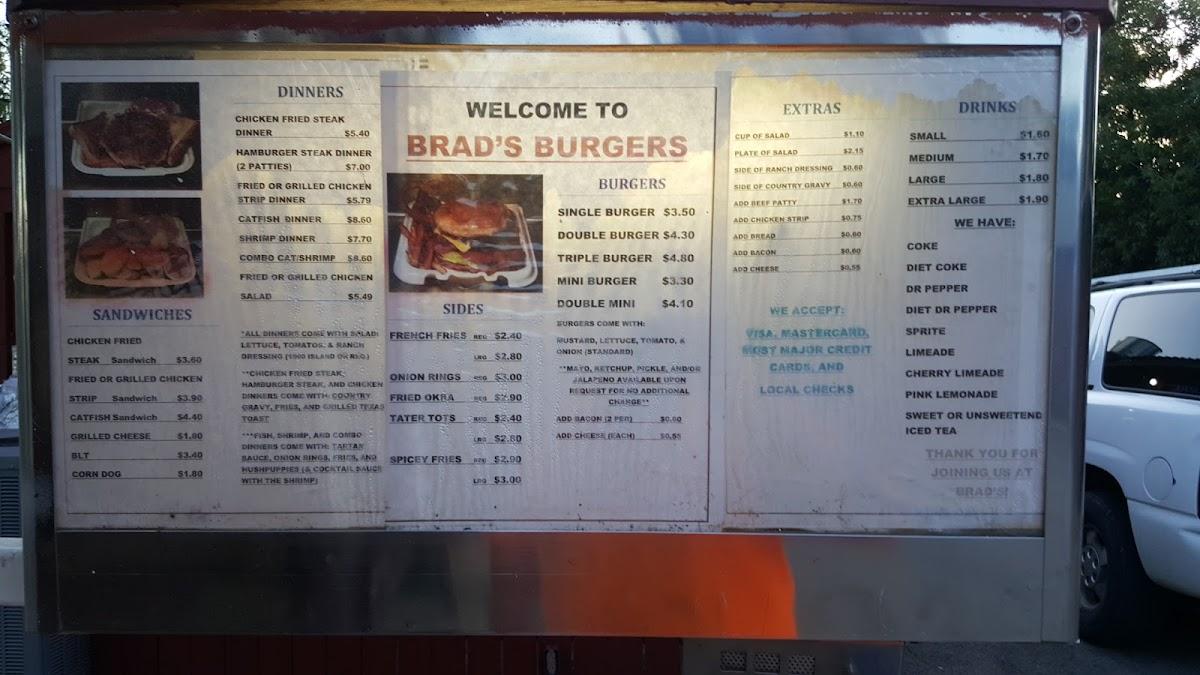 Menu at Brad's Burgers restaurant, Lampasas
