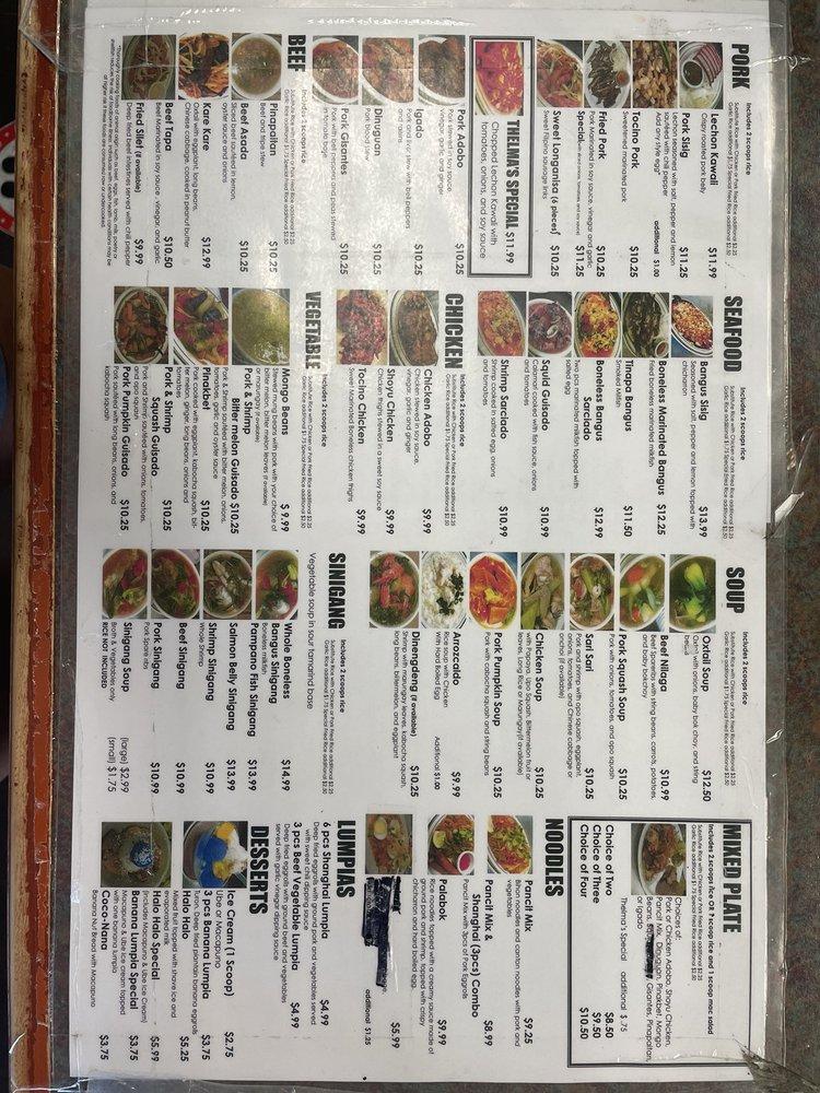 Menu at Thelma's Filipino Restaurant, Henderson, W Sunset Rd