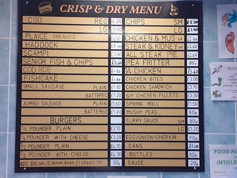 Menu at Crisp & Dry fast food, Holsworthy