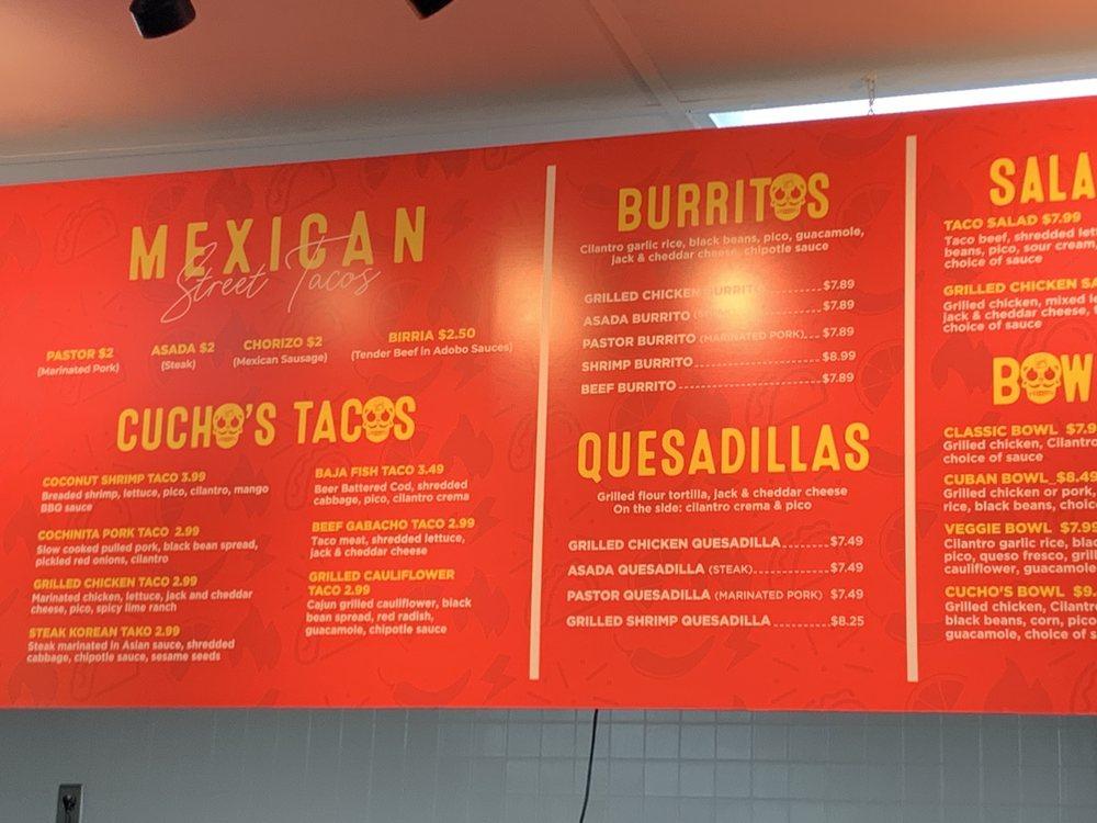 Menu at Cucho's Taco Grille restaurant, Greenville