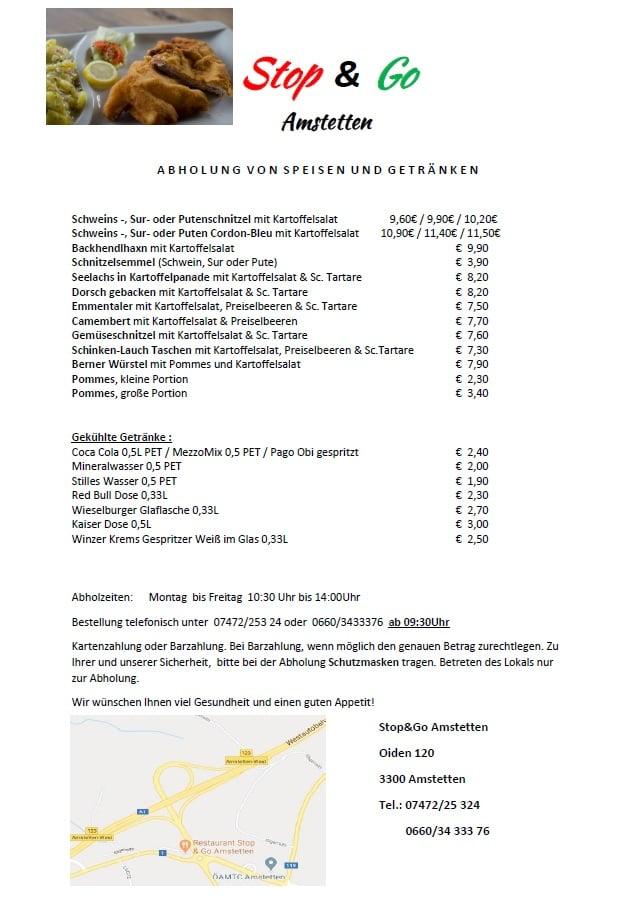 Speisekarte von Restaurant Stop & Go, Amstetten
