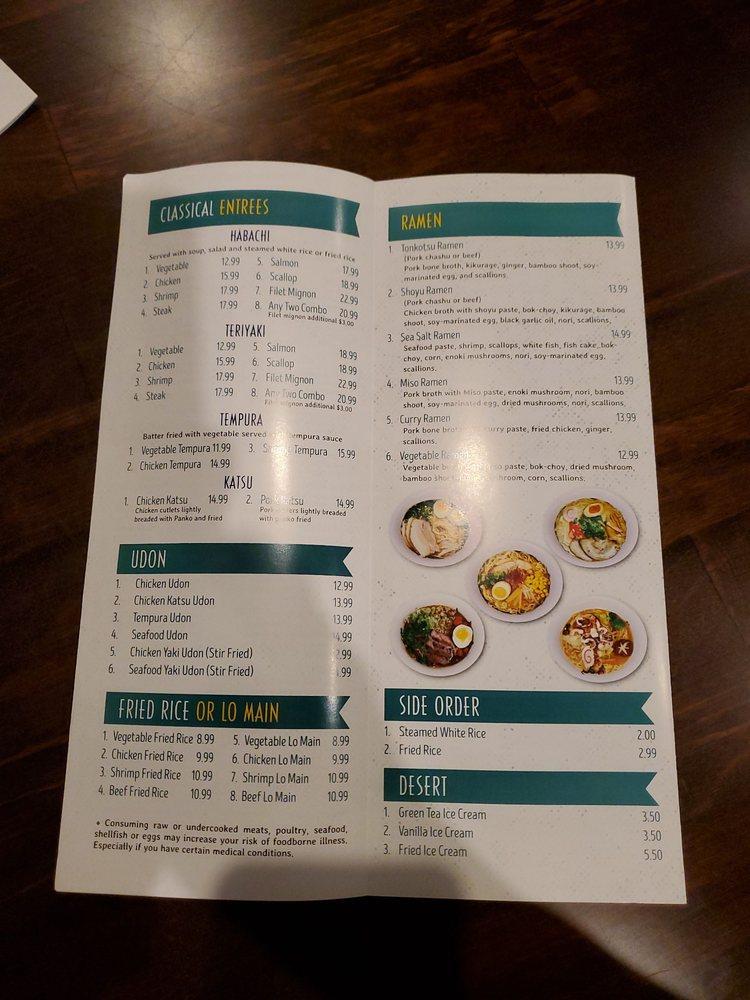 Menu at Ginger Bistro restaurant, St. Augustine