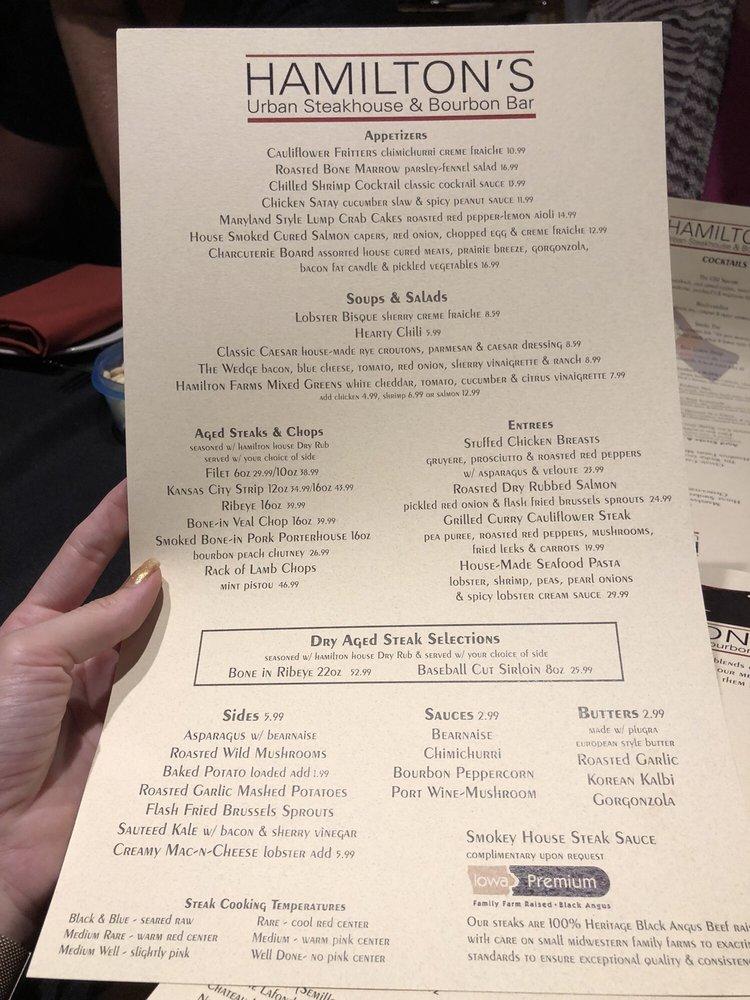 Menu at Hamilton's Urban Steakhouse & Bourbon Bar, St. Louis