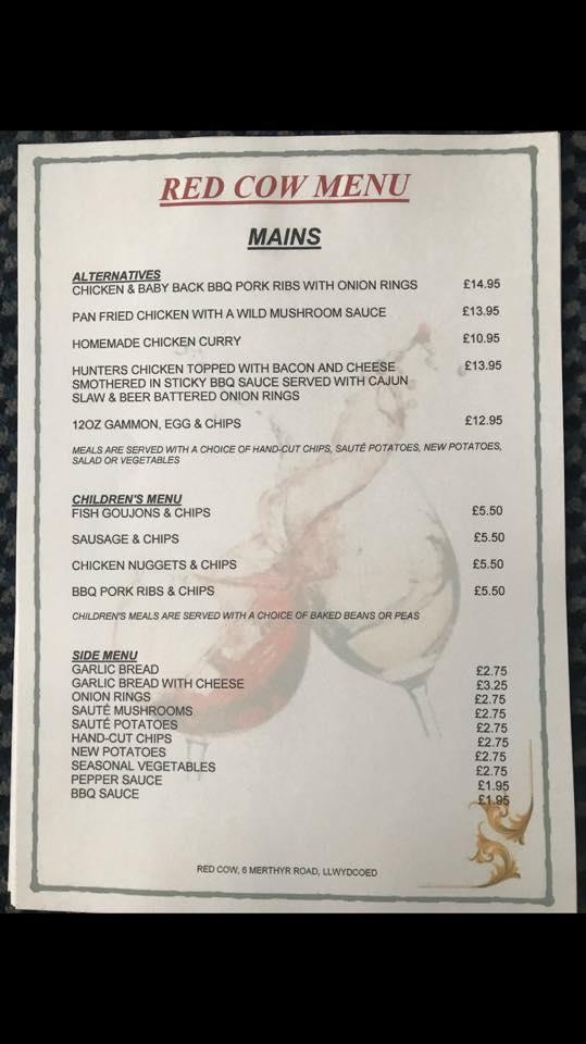Menu at Red Cow pub & bar, Aberdare