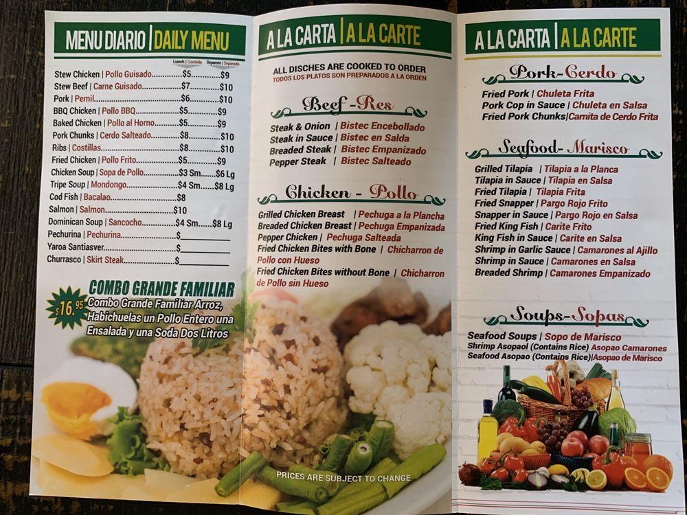 Carta del restaurante Las Esperanzas, Jersey City