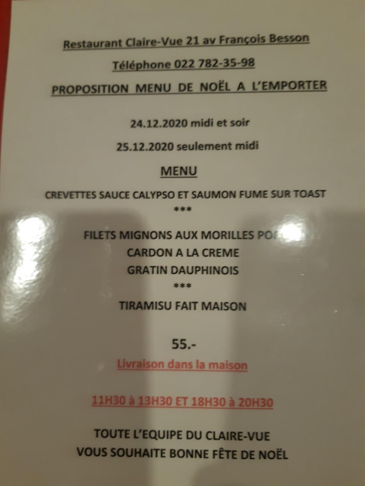 Menu au Restaurant/Pizzeria Le Claire Vue, Meyrin