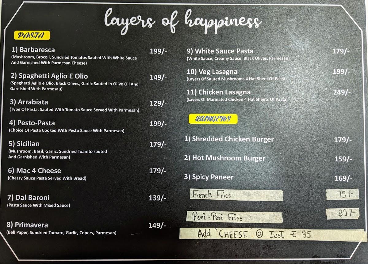 Menu at Layers of Happiness, Pune