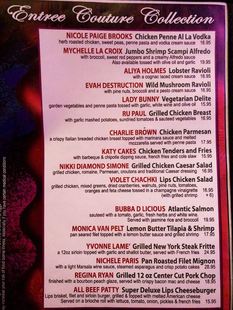 Menu at Lips Drag Queen Show Palace, Restaurant & Bar, Atlanta