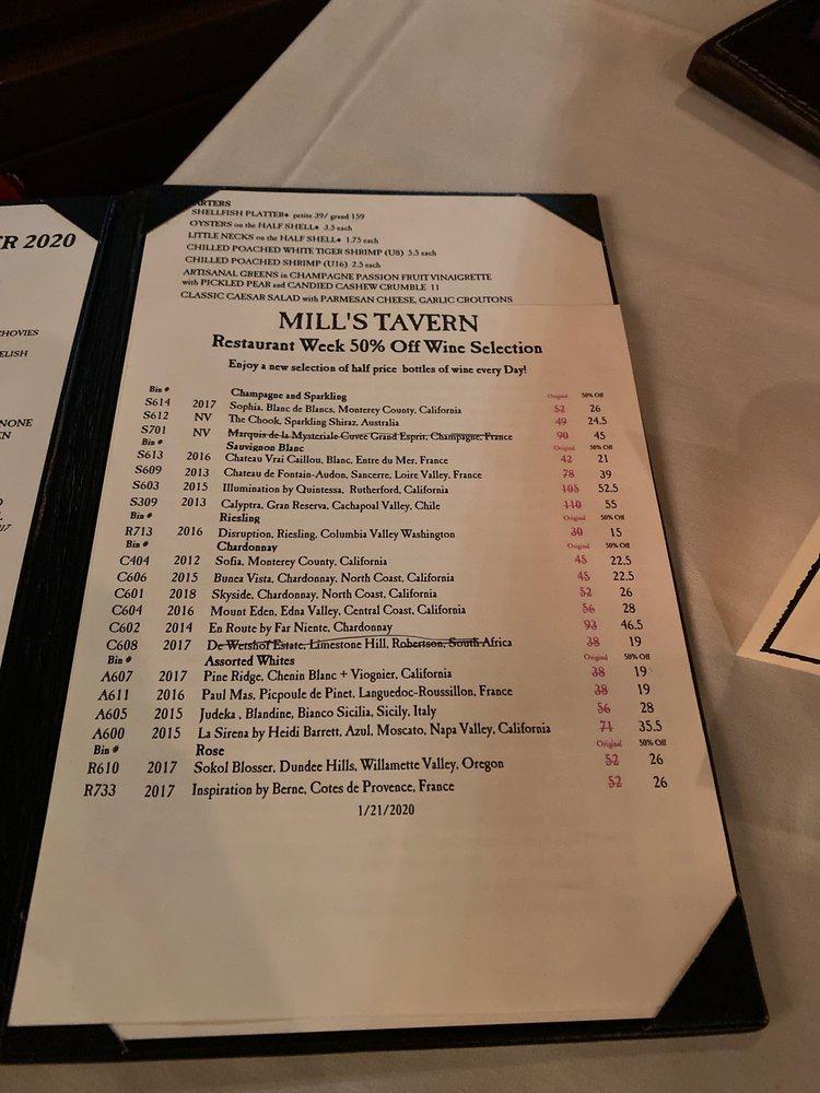 Menu at Mills Tavern steakhouse, Providence