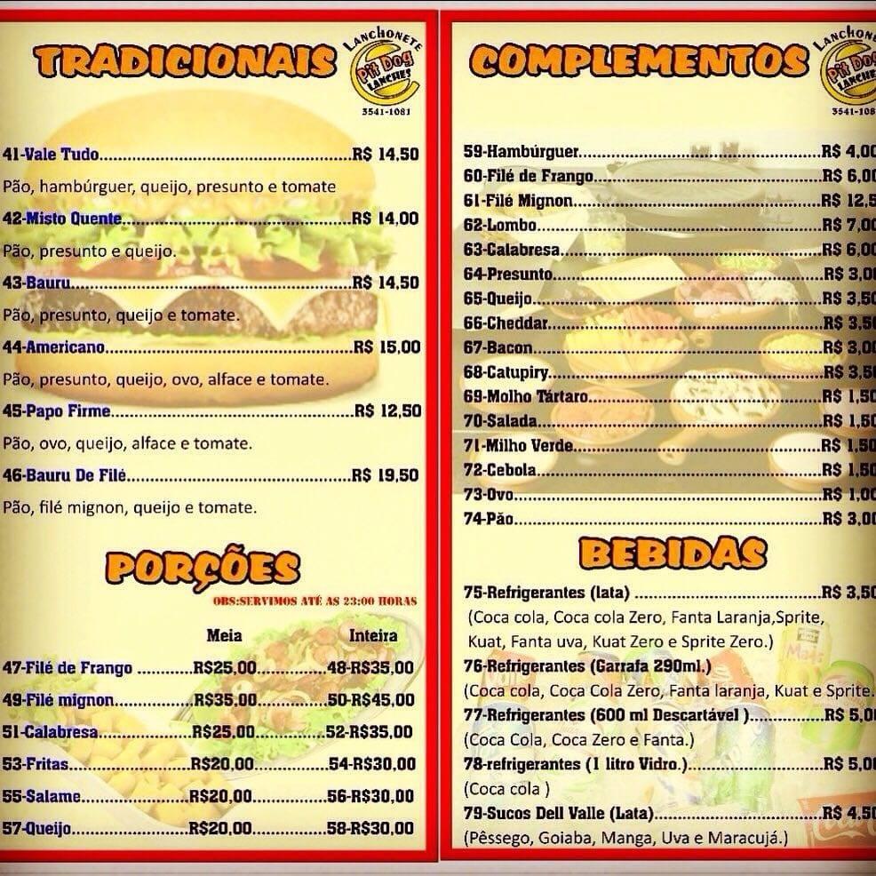 Menu at Pit dog cafeteria, Promissão