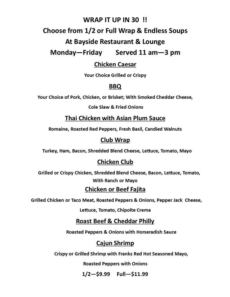 Menu at Bayside Restaurant and Lounge, East Tawas