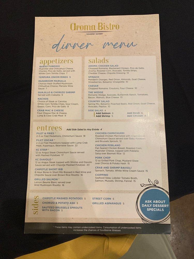 Menu at Aroma Bistro restaurant, Smithville