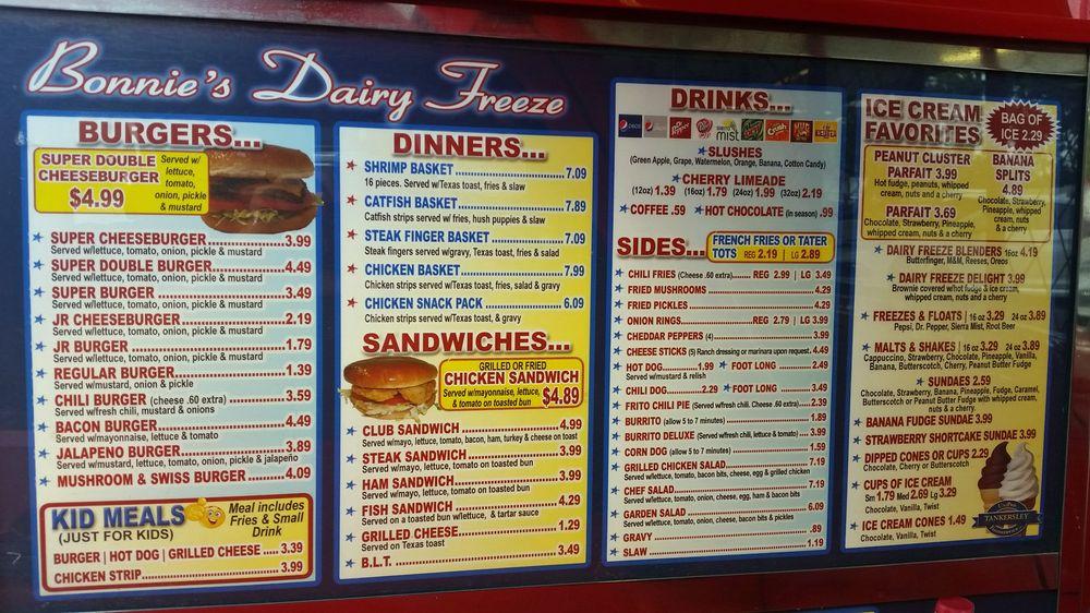 Menu at Dairy Freeze restaurant, Fort Smith, Midland Blvd