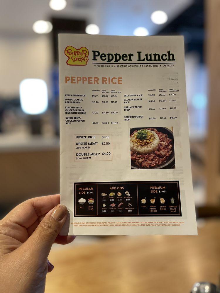 Menu at Pepper Lunch steakhouse, Las Vegas