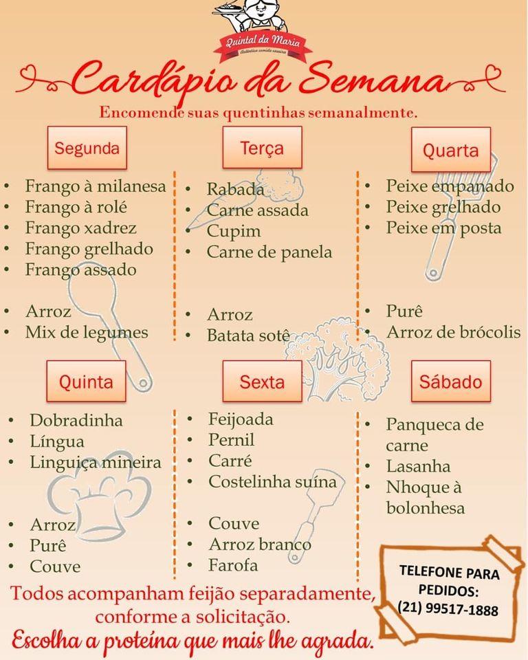 Quintal da Maria cardápio